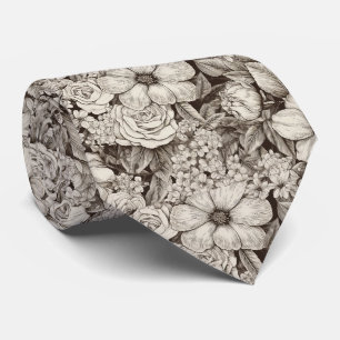 Antikes florales Sepia-Muster Krawatte