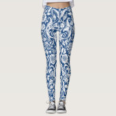 Antikes florales Weiß in Blau Leggings (Vorderseite)