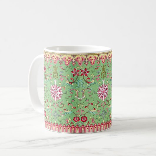 Antikes florales William-Morris-grünes rosa Gold Kaffeetasse (Vorderseite Links)