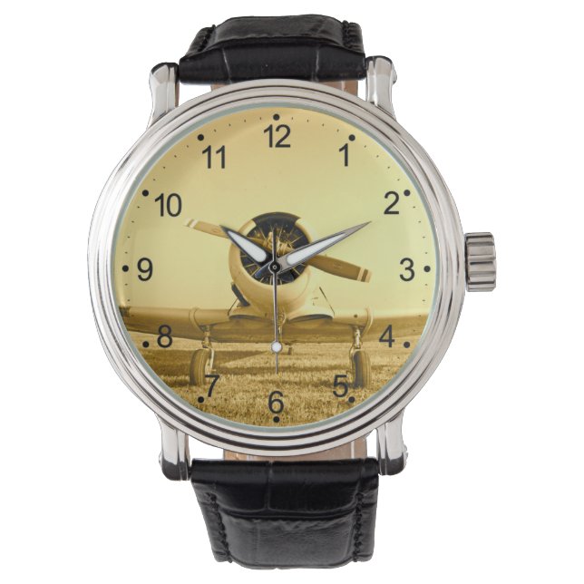 Antikes Flugzeug Golden Yellow Propeller Armbanduhr (Vorderseite)