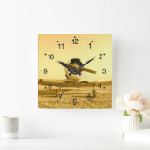 Antikes Flugzeug Golden Yellow Propeller Square Wa Quadratische Wanduhr (Zuhause)