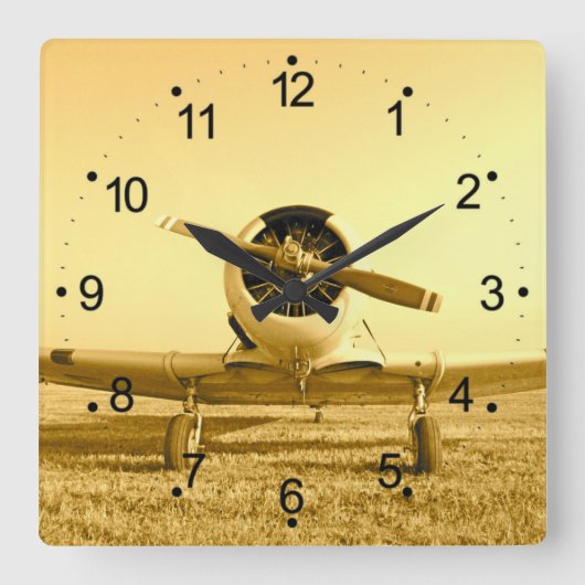 Antikes Flugzeug Golden Yellow Propeller Square Wa Quadratische Wanduhr (Vorderseite)