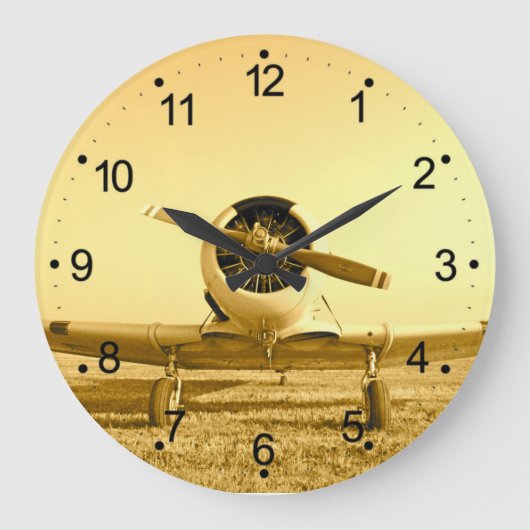 Antikes Flugzeug Goldener Gelber Propeller Große Wanduhr (Vorderseite)