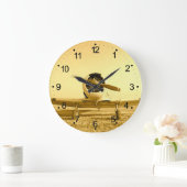 Antikes Flugzeug Goldener Gelber Propeller Große Wanduhr (Zuhause)
