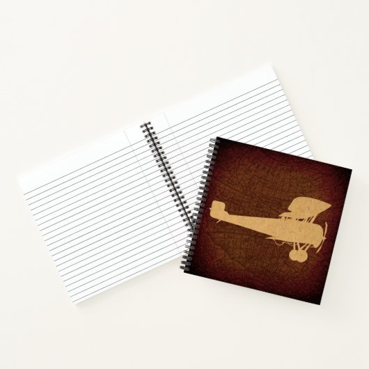 Antikes Flugzeug Silhouette Flugzeug & braune Kart Notizblock (Innenseite)