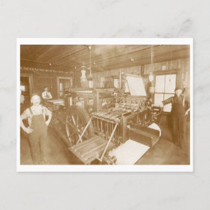 Antikes Foto einer Druckerpresse Postkarte