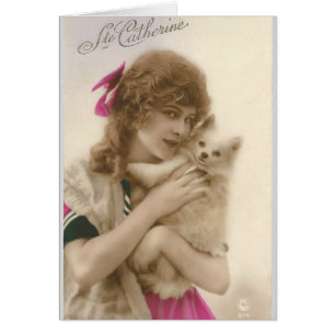 Antikes Foto einer viktorianischen Frau mit Hund
