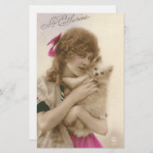 Antikes Foto-viktorianische Frau und Hund Briefpapier (Vorne/Hinten)