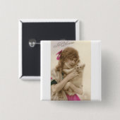 Antikes Foto Viktorianische Frau und Hund Button (Vorne & Hinten)