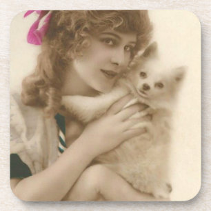 Antikes Foto Viktorianische Frau und Hund Getränkeuntersetzer