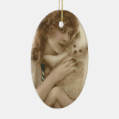 Antikes Foto Viktorianische Frau und Hund Keramik Ornament (Rechts)