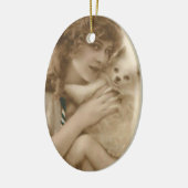 Antikes Foto Viktorianische Frau und Hund Keramik Ornament (Links)