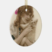 Antikes Foto Viktorianische Frau und Hund Keramikornament (Rechts)