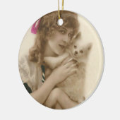 Antikes Foto Viktorianische Frau und Hund Keramikornament (Links)