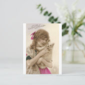 Antikes Foto Viktorianische Frau und Hund Postkarte (Stehend Vorderseite)