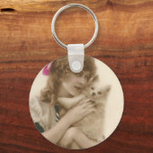 Antikes Foto Viktorianische Frau und Hund Schlüsselanhänger (Vorderseite)