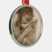 Antikes Foto Viktorianische Frau und Hund Silbernes Ornament (Rechts)