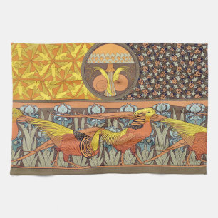 Antikes französisches Art Nouveau Natur-Vogel-Must Geschirrtuch