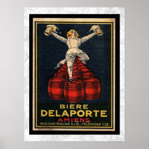 Antikes französisches Bierfass-Werbeschild Poster