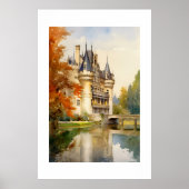 Antikes Französisches Castel Watercolor Poster (Vorne)