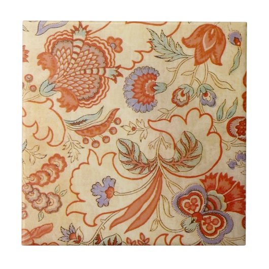 Antikes französisches Chintz-Blumenmuster Terrakot Fliese (Vorderseite)