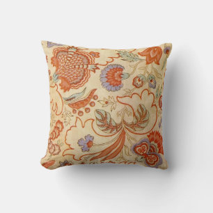 Antikes französisches Chintz-Blumenmuster Terrakot Kissen