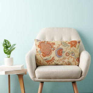 Antikes französisches Chintz-Blumenmuster Terrakot Lendenkissen