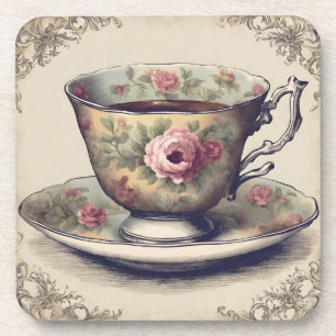 Antikes französisches Land-Shabby-Chic-Blumentässc Getränkeuntersetzer