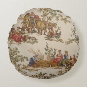 Antikes französisches Land Toile-Druck rundes Kiss Kissen