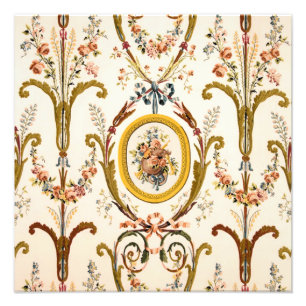 Antikes französisches Rokoko-Blumen-Gold-Creme-Ele Fotodruck