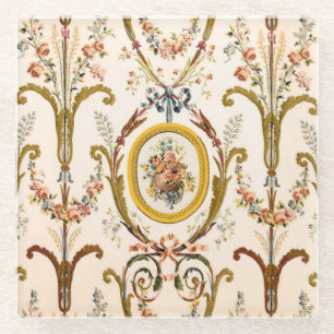 Antikes französisches Rokoko-Blumen-Gold-Creme-Ele Glasuntersetzer