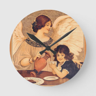 Antikes französisches Schokoladen-Engel-Plakat: Vi Runde Wanduhr