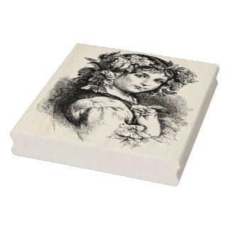Antikes französisches Zigeunermädchen mit Blumen-S Gummistempel
