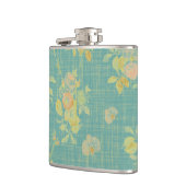Antikes Frühlingsblumen Teal-Muster Flachmann (Links)