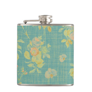 Antikes Frühlingsblumen Teal-Muster Flachmann