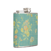 Antikes Frühlingsblumen Teal-Muster Flachmann (Rechts)