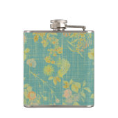 Antikes Frühlingsblumen Teal-Muster Flachmann (Rückseite)