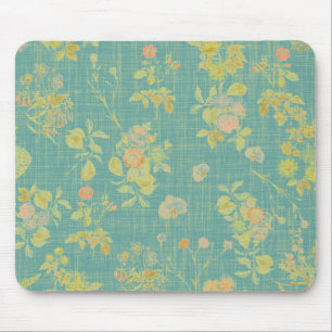 Antikes Frühlingsblumen Teal-Muster Mousepad