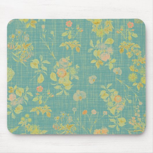 Antikes Frühlingsblumen Teal-Muster Mousepad (Vorne)