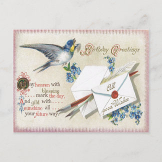Antikes Geburtstag Post-Card-Viktorianisch Blaue B Postkarte