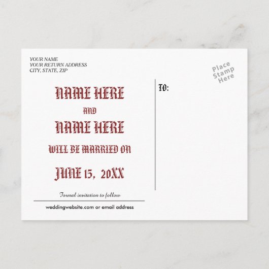 Antikes Gedicht Save the Date PostkartenFoto Ankündigungspostkarte (Rückseite)