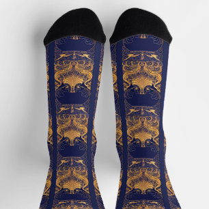 Antikes Gefäß, Delfine, Gold, Marineblau-Muster Socken