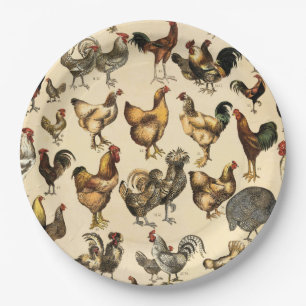 Antikes Geflügel der Welt Hühner-Rasse-Kunst Pappteller