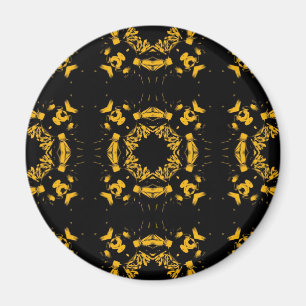 Antikes Gelb, schwarze Blumen-Damaskus Retro-Muste Magnet
