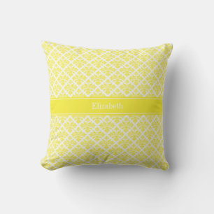 Antikes Gelb Wht Damast #3 Gelb Name Monogramm Kissen