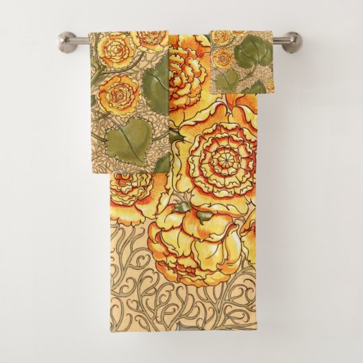 Antikes gelbes Blumenhandtuch Badhandtuch Set (Insitu)