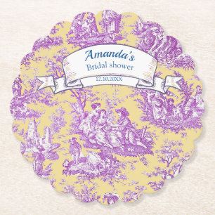 Antikes gelbes lila Blumen-Toile-de-Jouy-Muster Untersetzer