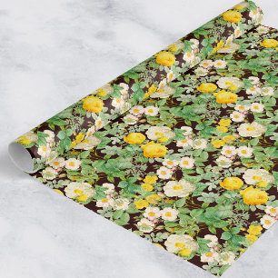 Antikes gelbes Rosen-Verpackungspapier auf tiefem Geschenkpapier
