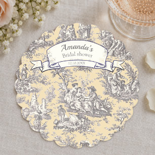 Antikes gelbgraues Blumen-Toile-de-Jouy-Muster Untersetzer