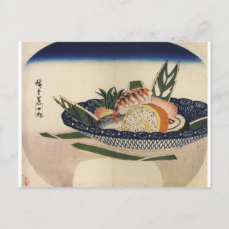 Antikes Gemälde einer Schüssel aus Sushi um 1800 Postkarte